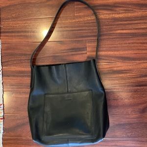 Amour Vert - black vegan leather bucket bag.